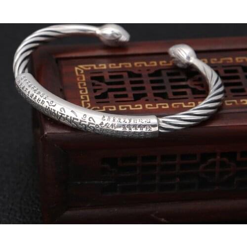 Fashion 990 pure silver bangles vintage bangles for women silver jewelry Heart Sutra lotuses bracelet exquisite wrist ornaments