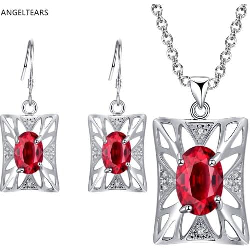 Fashion Jewelry Set Silver Color Square Pendant Necklace & Earrings With Zircon For Women Beautiful Party Gifts