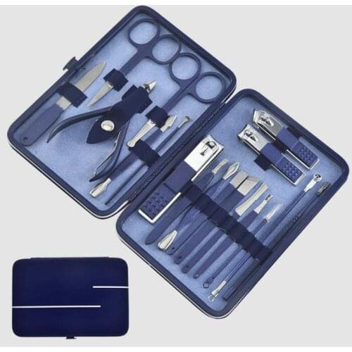 20Set/Lot Blue Manicure Set Stainless Steel Nail Clippers Beauty Pincers Pedicure Makeup Kit Exfoliating Polishing Tools HA2172