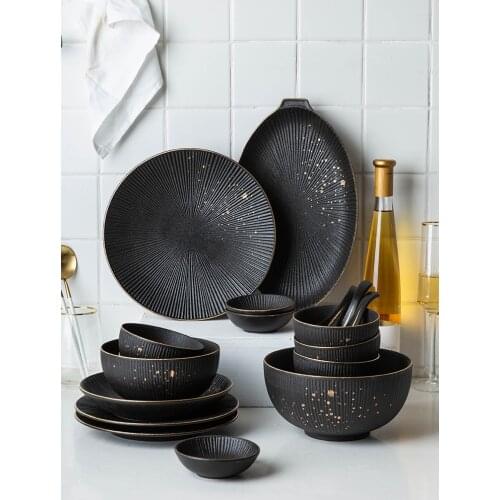 Phnom Penh household dishes black Korean version of ins wind dishes set Nordic modern luxury tableware
