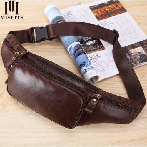 New Mens Trendy Leather Multifunctional Sports Waist Bag Outdoor Leisure Running Mountaineering Bag