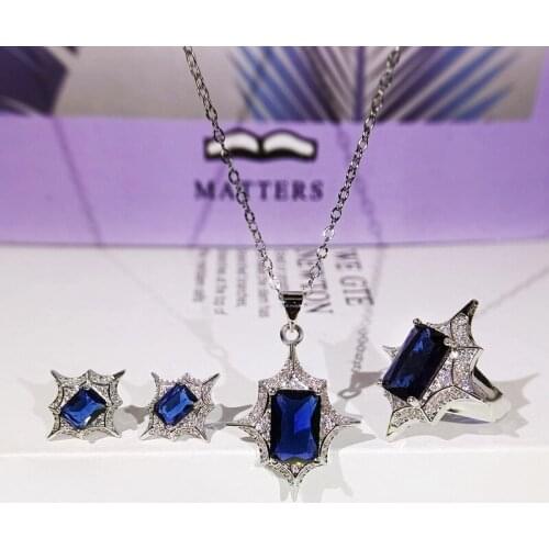 New Fashion Sunflower Inlaid Zircon Necklace Pendant Earrings Adjustable Ring Three-piece Set Exquisite Lady Silver Jewelry