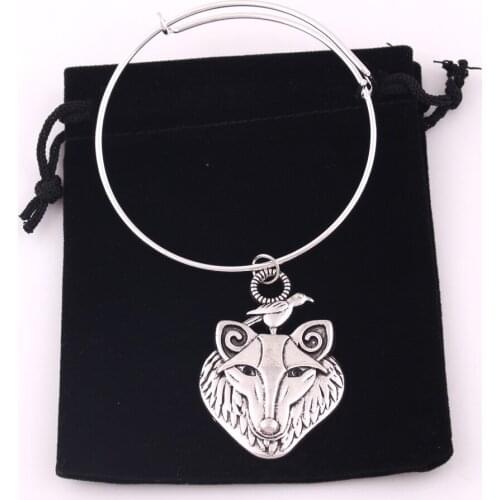 New Arrival viking Antique Silver Wolf With Raven Charm Viking Totem Odin Symbol Animal Amulet Men and Womens Bangle