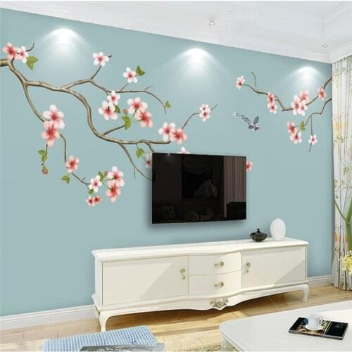 Beibehang Wallpaper murals custom living room bedroom Chinese hand-painted flowers plum plum mural backdrop home decor