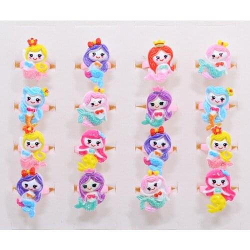 Wholesale Mixed 50/100Pcs/Lot Cute Cartoon Shining Mermaid Princess Kids Children Finger Ring for girls party toy Jewelry Gifts