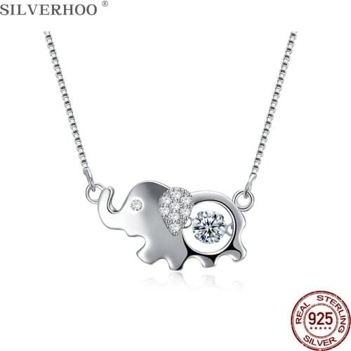 SILVERHOO Necklaces For Women 925 Sterling Silver Zircon Elephant Pendant Fine Jewelry Hot Sale Prom Romantic Anniversary Gift