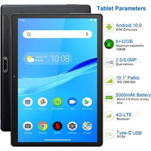 New 4G LTE Phone Call Wifi Type-C 10 inch Tablet PC 8 Cores 6GB RAM Android 10.0 1280*800 IPS планшет Планшеты Tablette Android