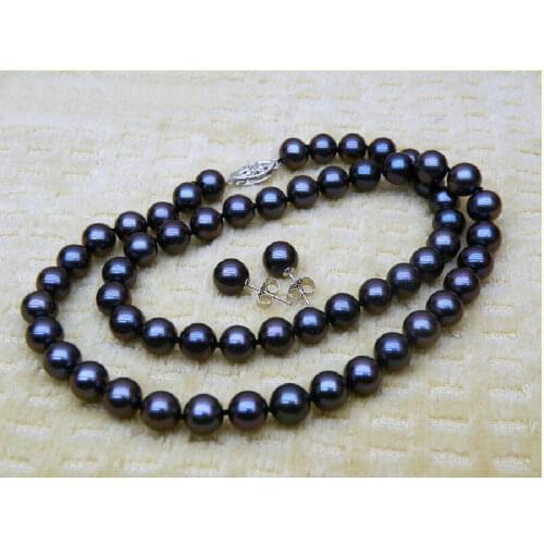 Charm Jew.657 10-11 mm black SEA Pearl necklace bracelet earrings set 18"