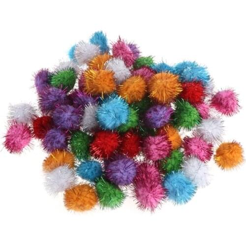 70pcs 3.5cm Glitzy Tinsel Sprayed Pompoms Balls Cat Toys