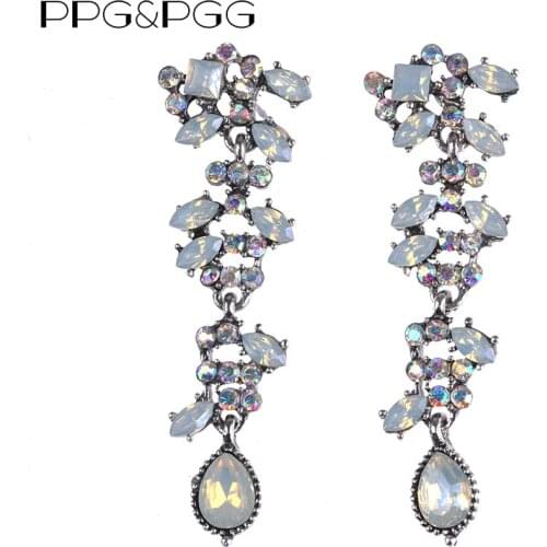 PPG&PGG New Fashion Wedding Long Earrings Glass Statement Jewelry Bohemian Crystal Drop Dangle Earrings