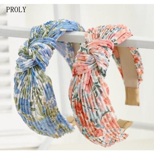 PROLY New Fashion Women Headband Crumpled Cloth Flower Hairband Center Knot Casual Headwear Girls Hair Accessories
