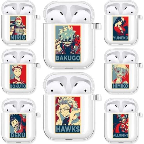 Japan Anime Figures Transparent Airpods Case for Funda Airpods 2/1 Cover Bakugo Bokuto Himiko Mirio Yumeko Deku Soft TPU Cases