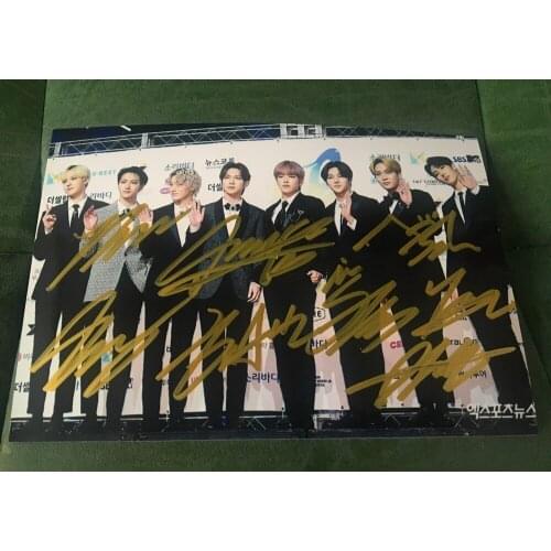 Hand signed ATEEZ autographed group photo 4*6 Award ceremony 1219B