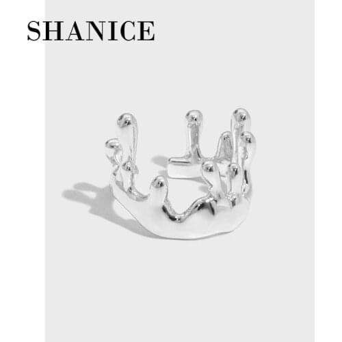 SHANICE 925 Sterling Silver Open Ring Personality Retro Opening Irregular Folds Water Drop Lava Ring for Women Girls Party Hot