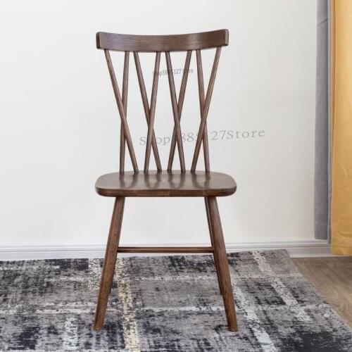 Nordic All Solid Wood Windsor Chair High Back Walnut Color Dining Chair Combination Environmental Protection Study Computer Offi