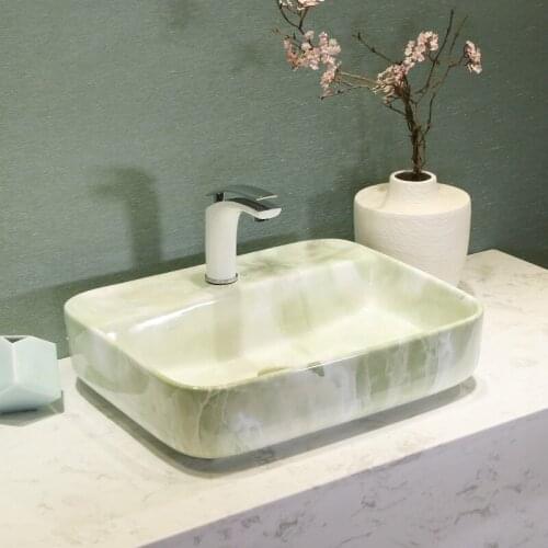 Modern Green Marble Face Basin China Handmade Art Lavobo Lavatory rectangular ceramic Wash Basin Bathroom Sink