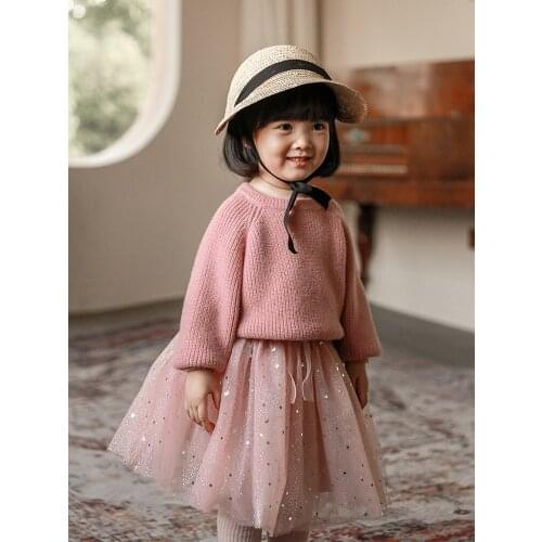 Girls Spring Autumn Clothes Macaron Sweater 2021 New Simple Versatile Round Neck Beautiful Princess Wind Top