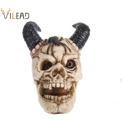 VILEAD 14cm Demon-Shaped Resin Skull Handmade High Quality Home Decoration Animal Skull Statue Coffee Bar Tabletop Sculpture