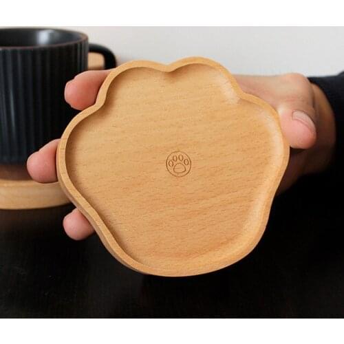 Japanese Beech Wood Bear Paw Shape Coaster Wooden Small Saucer Coffee Cup Coaster Cute Coasters for Cup