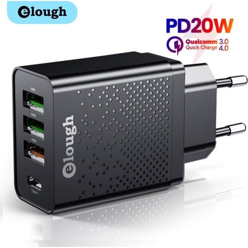 Elough 20W 3U+PD Quick Charge 4.0 QC 3.0 USB Type-C Safe Charger 4 Ports Wall Charging For iPhone Huawei Samsung Xiaomi Laptod
