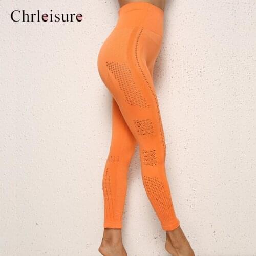 CHRLEISURE Sport Leggings Women High Waist Seamless Push Up Leggings Women Tummy Control Workout Breathable Mesh Leggings