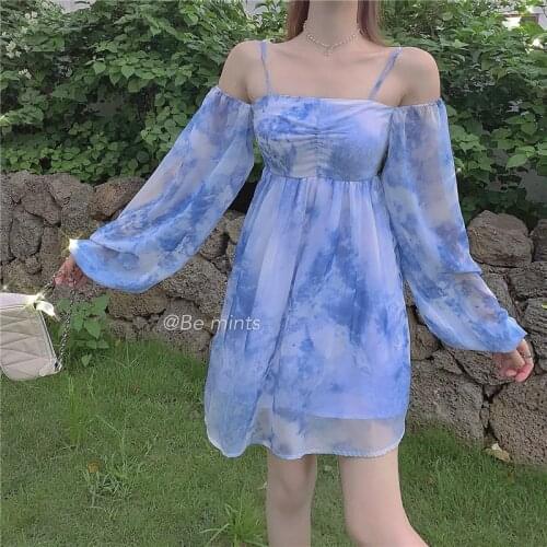 Tie Dye Long Sleeve Suspender Strapless Backless Mini Dress Womens Spring Summer Tops 2021 New Short Dresses