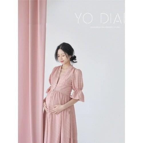 Women V-neck Gown Lace Maternity Maxi Dresses Fancy Shooting Photo Pregnant Women Dresses Photography Props Maternity Clothing