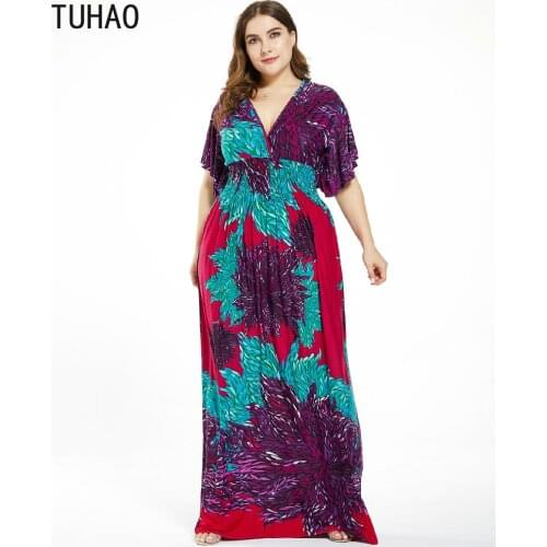 TUHAO 2020 summer Runway Fashion Women Mom Dresses 6XL 5XL 4XL 3XL Plus Size Bohemian Dress Large Vacation Beach Dresses WM34