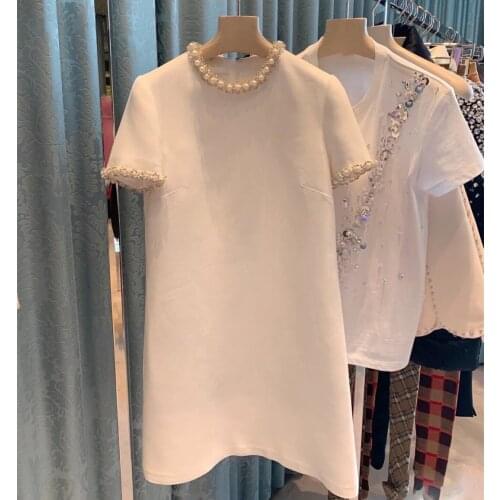 Korean Fashion Summer Clothes for Women 2021 Vintage Elegant Crystal Beading A-line Mini Dress White/black Vestido De Mujer