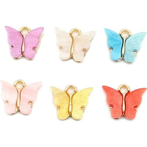 10 PCs Acrylic Butterfly Charms Zinc Based Alloy Insect Animal Pendants For DIY Necklace Earring Jewelry Finding 15mm x13mm