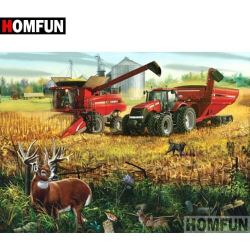 HOMFUN 5D DIY Diamond Painting Full Square/Round Drill "Tractor scenery" Embroidery Cross Stitch gift Home Decor Gift A09179