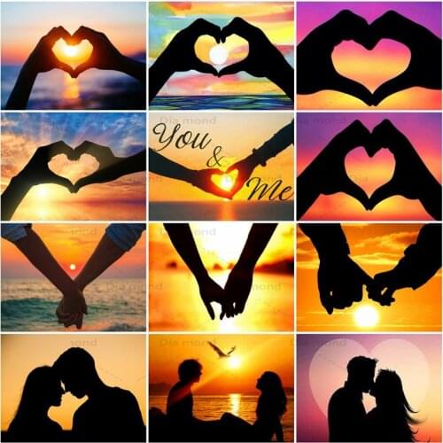 Diamond Painting Couple in Love Cross Stitch Kits Diamond Embroidery Sunset Landscape Mosaic Rhinestones Handmade Home Decor