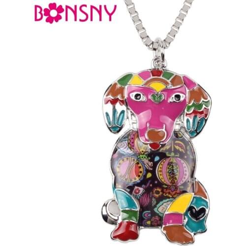 Bonsny Enamel Alloy Labrador Dog Necklace Pendant Chain Choker Collar Novelty Animal Jewelry For Women Girls Pet Lovers Gift New