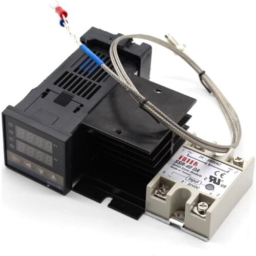 Digital 220V PID REX-C100 Temperature Controller + max.40A SSR + K Thermocouple PID Controller Set + Heat Sink