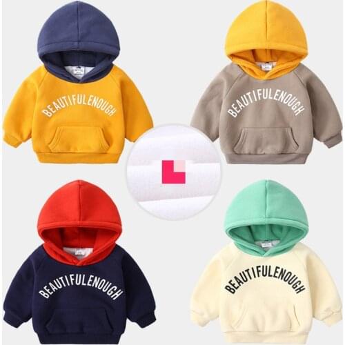 2021 Winter New Design 2 3 4 5 6 8 10 Years Plus Velet Letter Print Color Patchwork Thickening Fleece Hoodies For Kids Baby Boys
