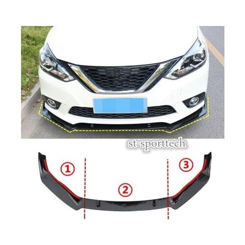 FOR Nissan Sentra 2016-2018 ABS Bright Black Front Bumper Molding Cover Trim 3PC