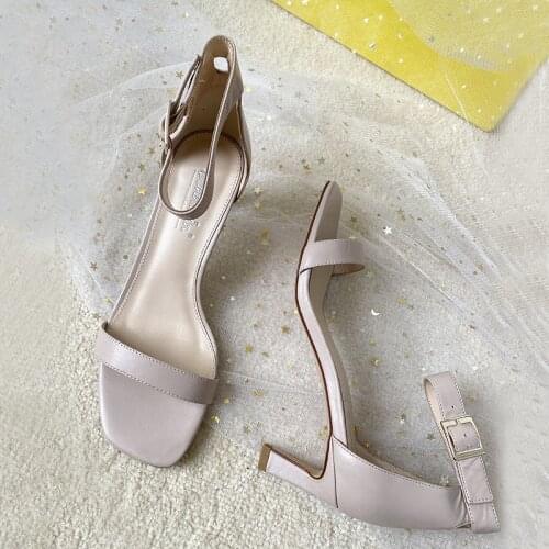 Donna-in 2021 French Styles Fashion Summer Sandals Women Natural Sheepskin Middle Heel Classic Ladies Shoes