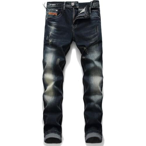 European men Italy famous brand navy jeans pants Men slim jeans zipper straight jeans pants gentleman black hole jeans for men