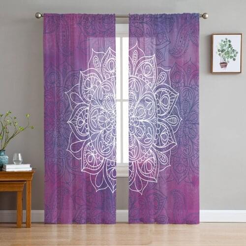 Purple Watercolor Mandala Sheer Curtains for Living Room Bedroom Kitchen Chiffon Tulle Curtains Home Hotel Coffee Decor