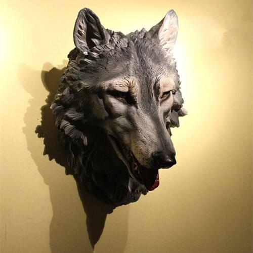 SIMULATION WOLF HEAD FIGURINE WALL DECOR 3D ANIMAL HEAD RESIN WOLF ART SCULPTURE HOME WALL HANGING AMERICAN DECORATION R2703