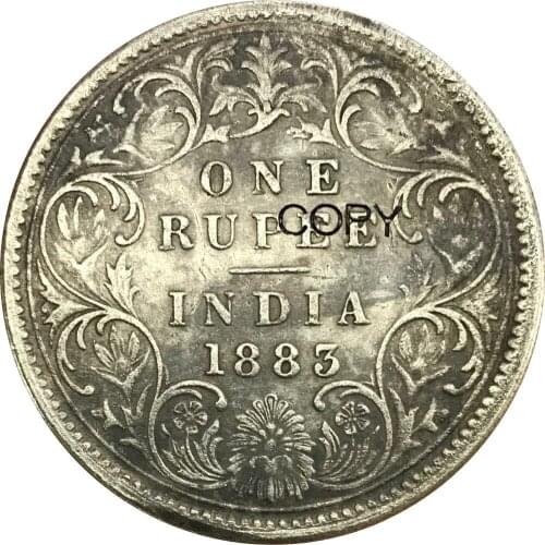India British 1 Rupee Victoria Empress 1883 Plated Silver Copy Coins