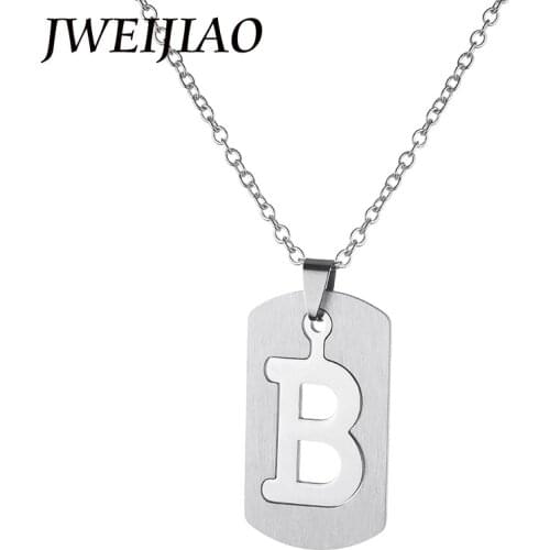 JWEIJIAO Geometric Rectangle Pendant Removable English Letter "B" Necklace Stainless Steel No fade Hiphop Men Women Jewelry SS56