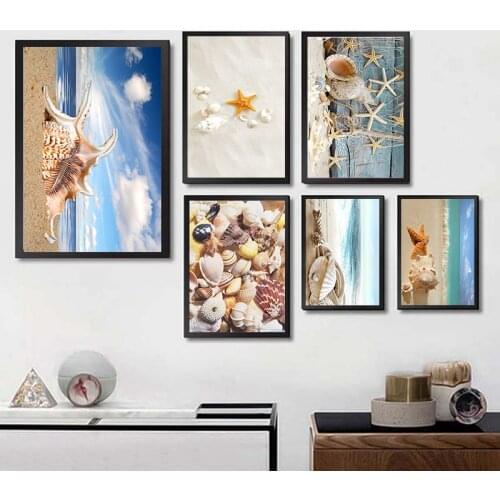 Nordic Print Home Decor Painting sea shell seaside Picture Wall Art Modular Watercolor Poster Modern For Bedside Background