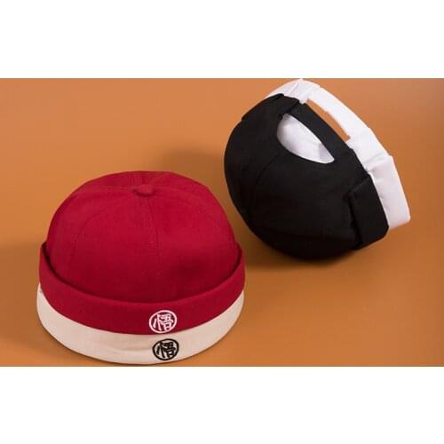 Novelty Fold Skullcap Vintage Solid Color Sailor Cap Watermelon Hat Men Bucket Cap Brimless Hat Adjustable Cotton Bonnet Women