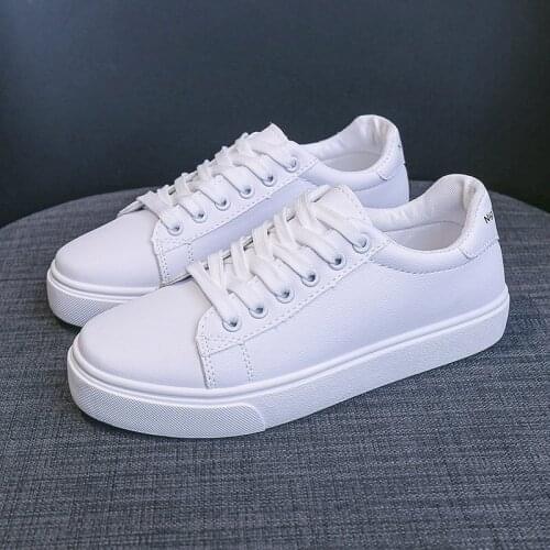 Fashion Shoes Womens Vulcanized Shoes Spring Autumn New Classic Solid Color PU Leather Shoes Women Casual White Shoes Sneakers