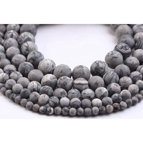 Wholesale Dull Polish Matte Map Gray Natural Stone Round Loose Beads for Jewelry Making 4/6/8/10/12mm DIY Bracelet Necklace