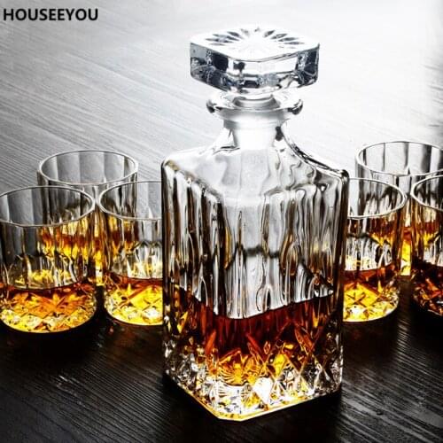Crystal Wine Decanter Bar Sets Creative Whiskey Mug Barware Accessories Glass Wine Bottle Home Kitchen Bar Tools 7pcs/set