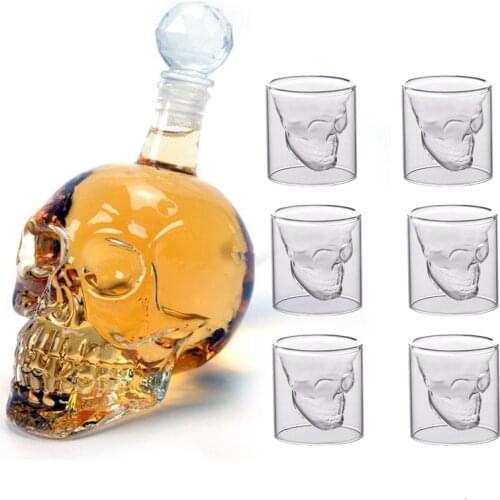 Crystal Skull Head Shot Glasses Cup Set 700ml Whiskey Wine Glass Bottle 75ml Glasses Cups Decanter Home Bar Vodka Drinking Mugs