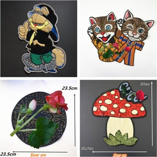 Sew on Large Size Clothes Patches Water soluble Embroidery Cats Badges T-shirt Down Jacket Beautify Patches DIY