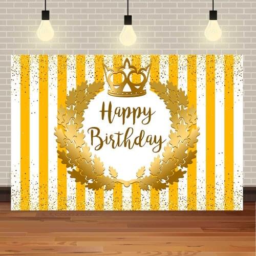 Seekpro Happy Birthday Party Gold Crown Baby Shower Yellow Stripe Flower DIY Princess Girl Phpto Photography Background Backgrop